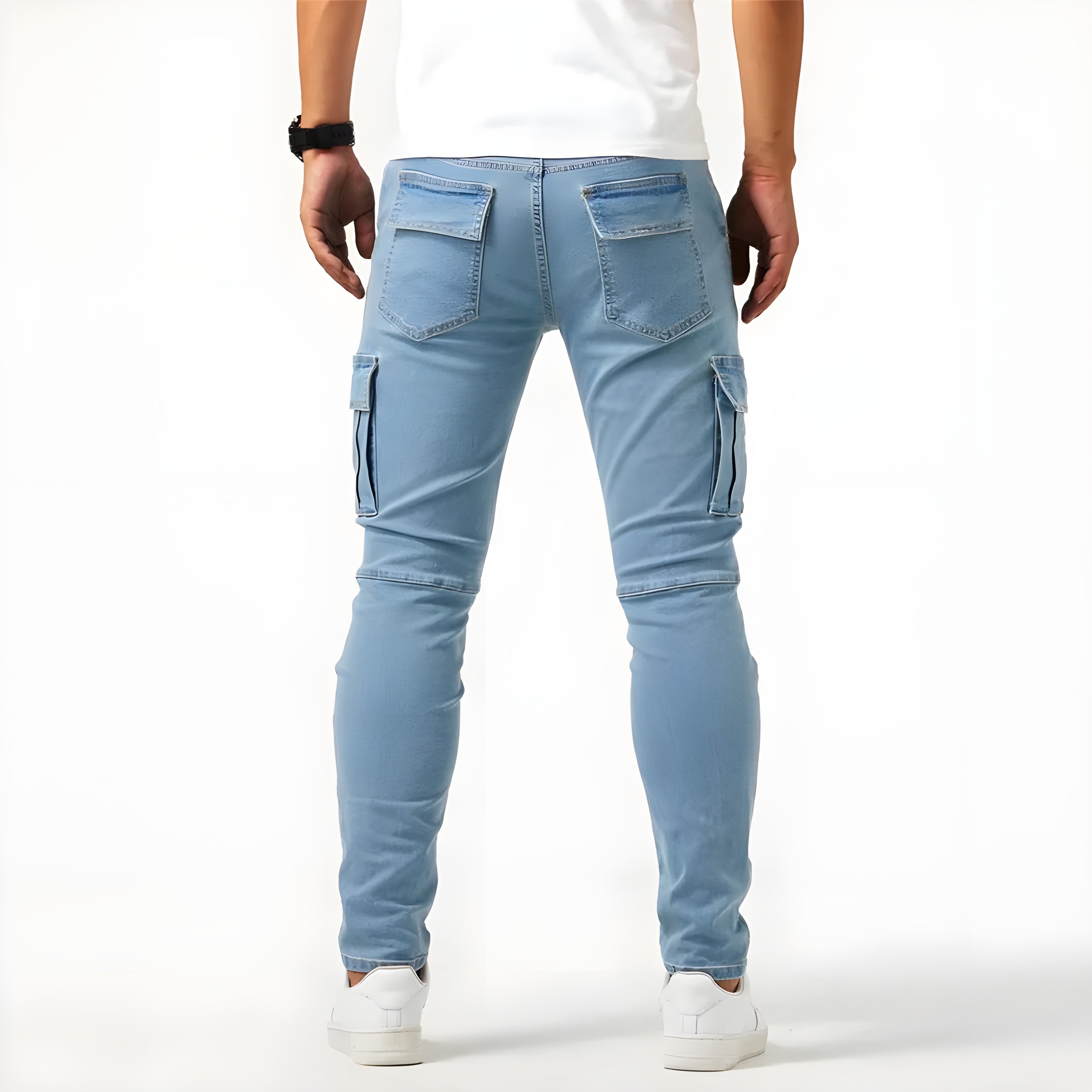 Pantalon cargo en denim extensible
