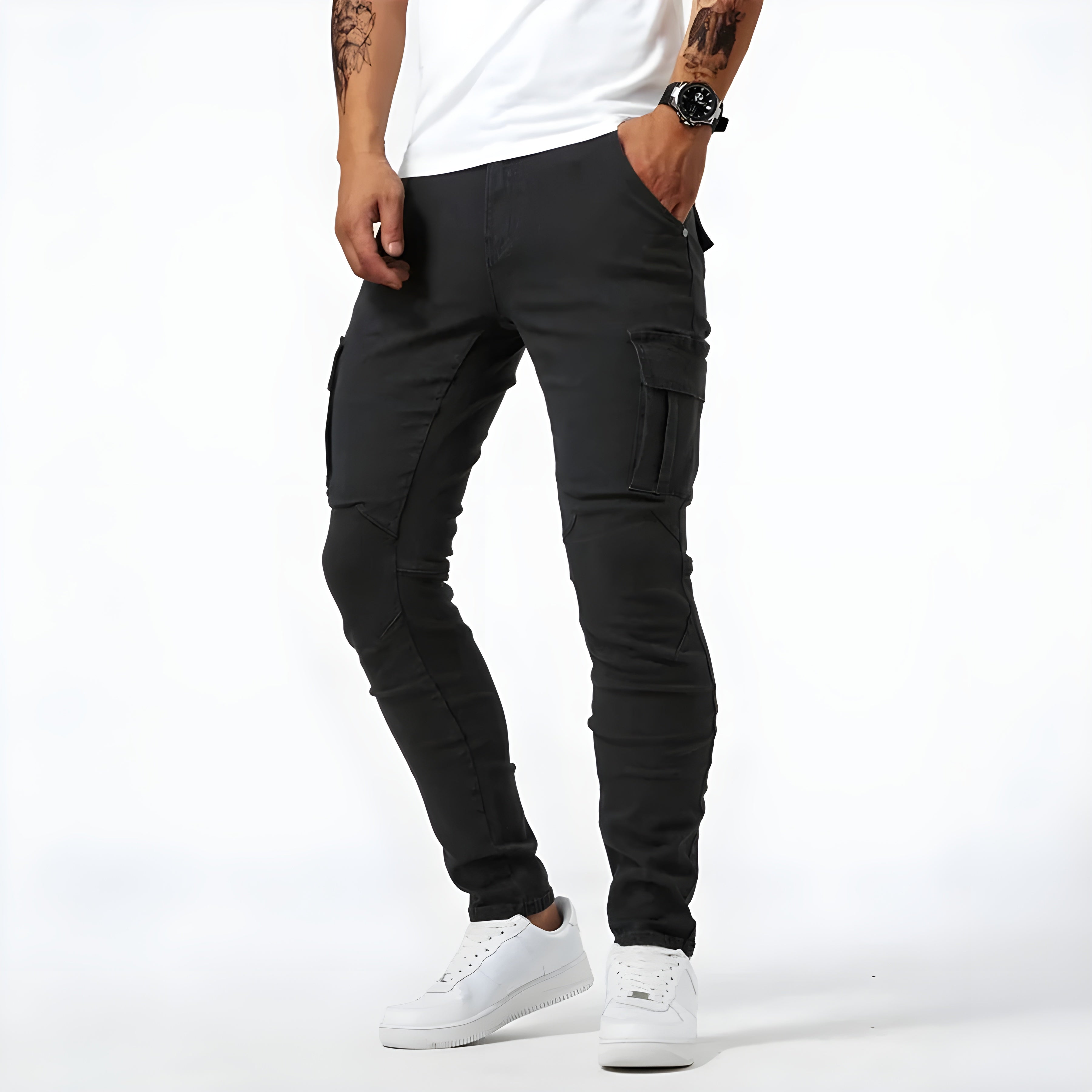 Pantalon cargo en denim extensible