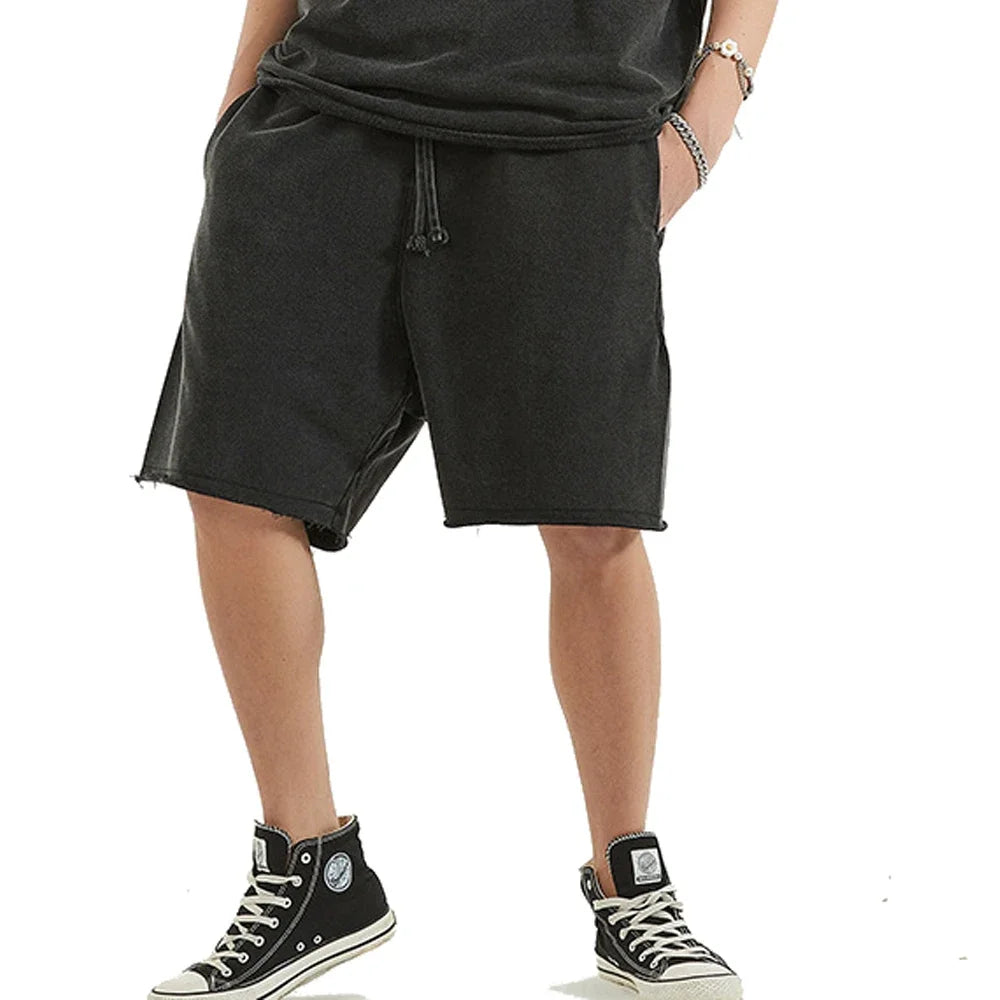 Shorts en coton avec lavage vintage pour hommes