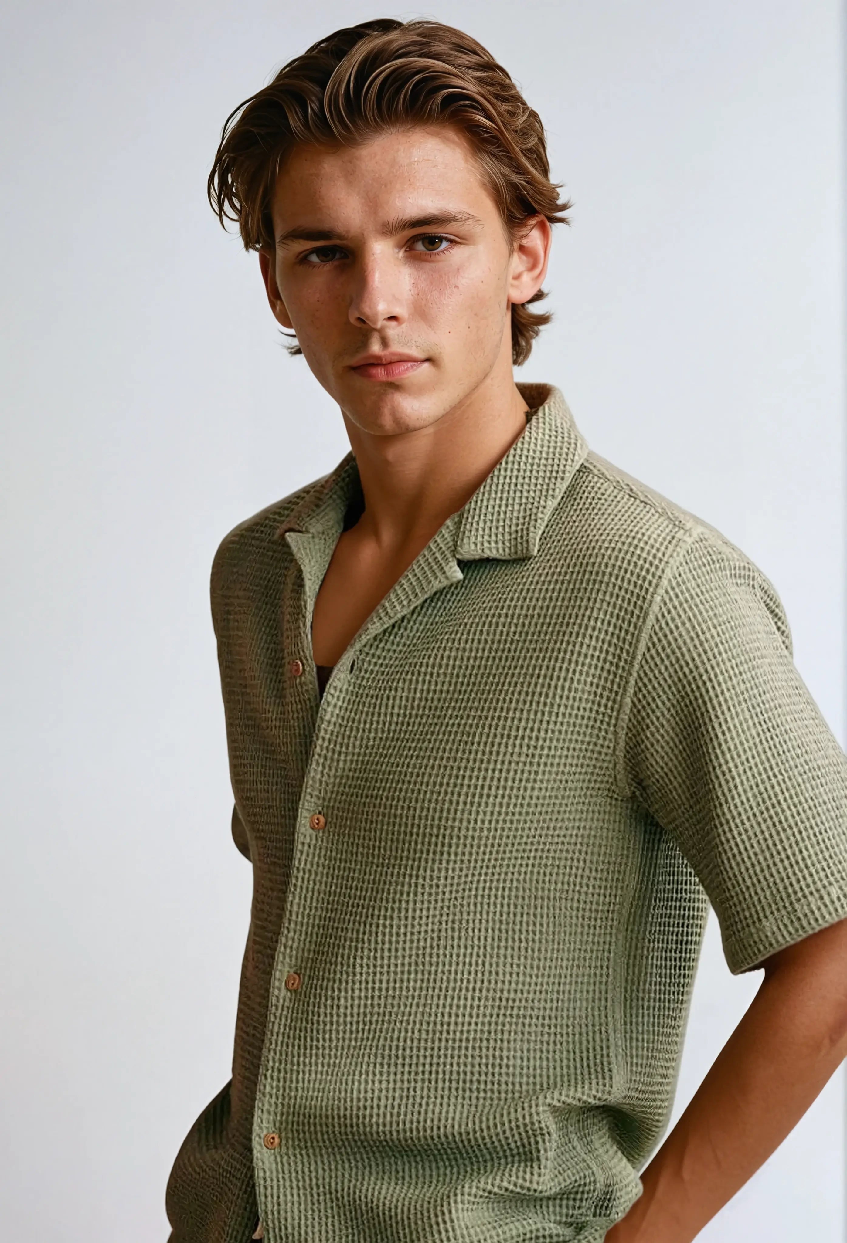 Chemise Décontractée Vert Olive Texturée