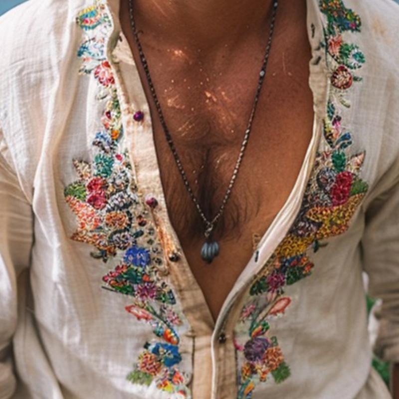 Chemise Décontractée À Manches Longues Brodée Vintage Pour Hommes